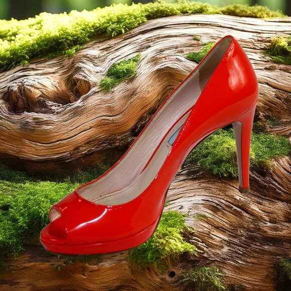Prada Vernice Persimmon Patent Leather Peep Toe Platform Pumps, Size 36 (US 6) - Picture 1 of 9